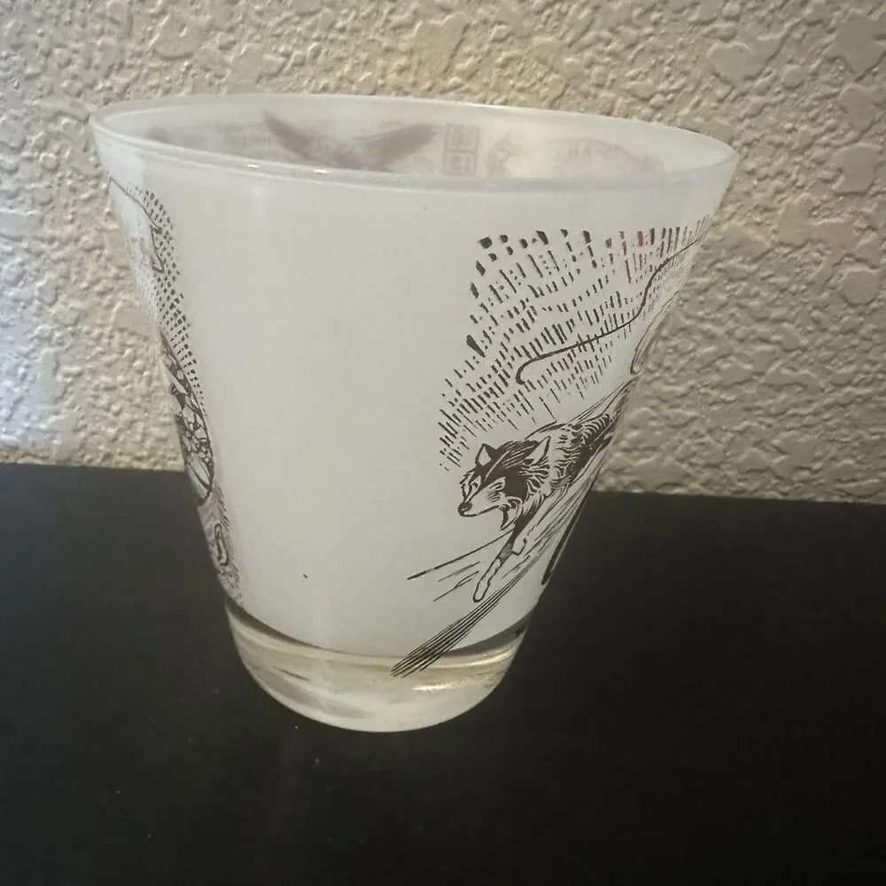 Vintage Frosted Glass 16 Oz Alaskan Jigger  Gold MCM Vintage 50s‎